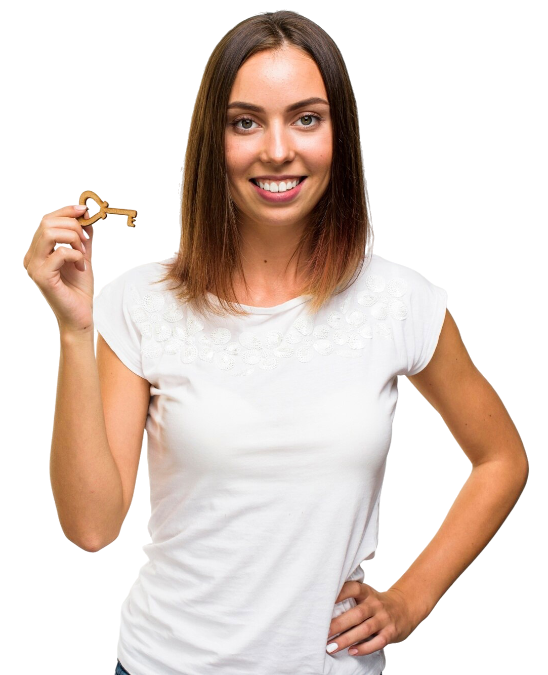 smiley-woman-holding-key-with-copyspace